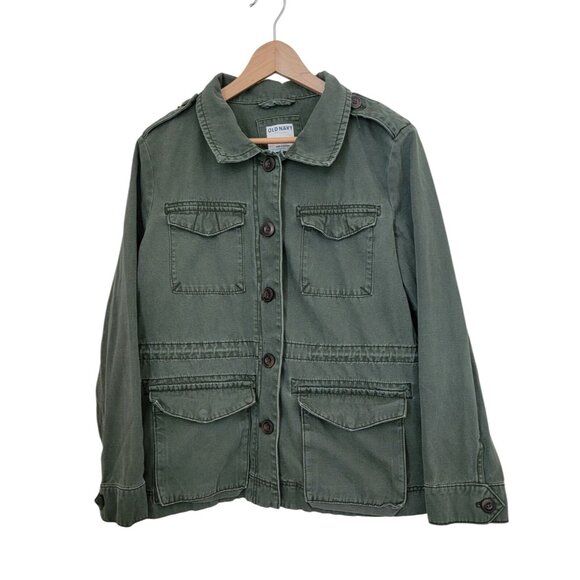 Old Navy Military Green Utility Cotton Long Sleeve Jacket Women's Sz L - Picture 1 of 7